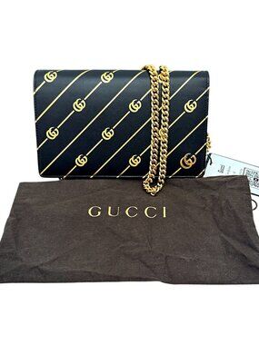Gucci Women's Black and Gold Wallet-Purses